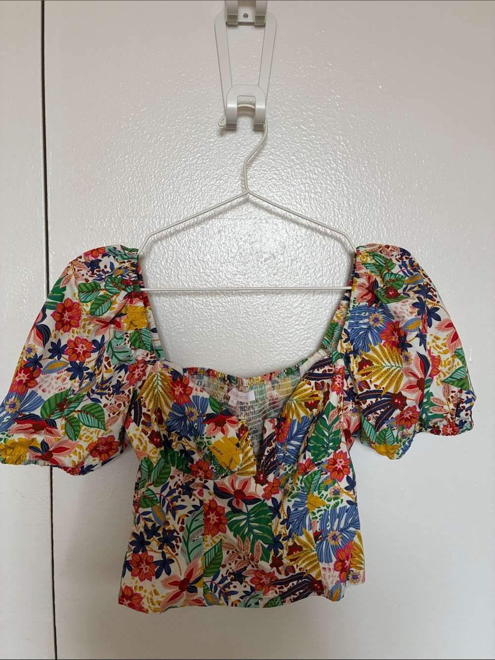 Floral Puff-Sleeve Square Neck Blouse - Multicolor
